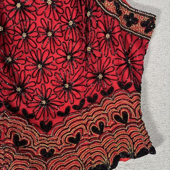 Papell Boutique Halter Top Women’s Size L Red Silk Dark Fairy Romantic Goth Vamp - Picture 4 of 16